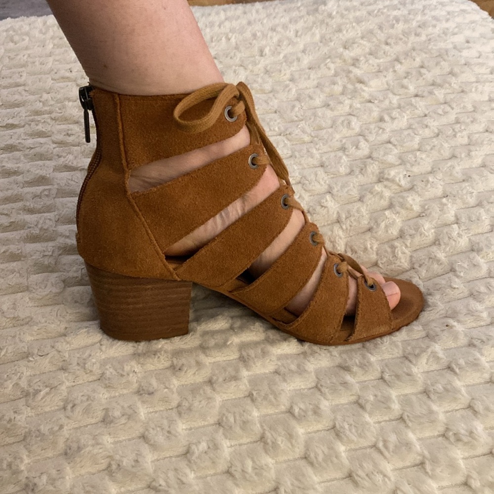 Lucky Brand Brown Suede Lace-Up Sandals